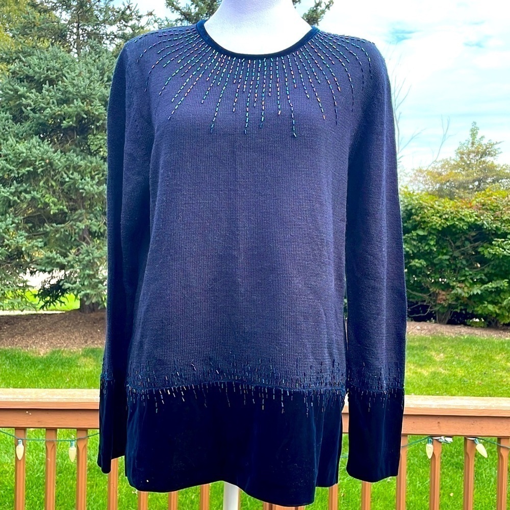 Alfred Dunner Women’s Wool Pullover Sweater Sparkles Medium Acrylic Blue